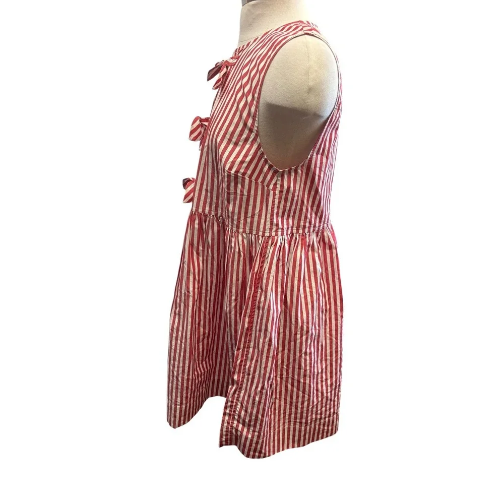 Ganni Barbados Cherry Stripe Cotton Mini Dress Bow Tie Sleeveless NWT Poplin 38